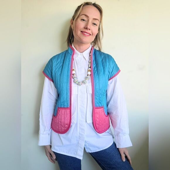 The Megan Vintage 80s Does 60s Pastel Quilted Vest S - Picture 11 of 16